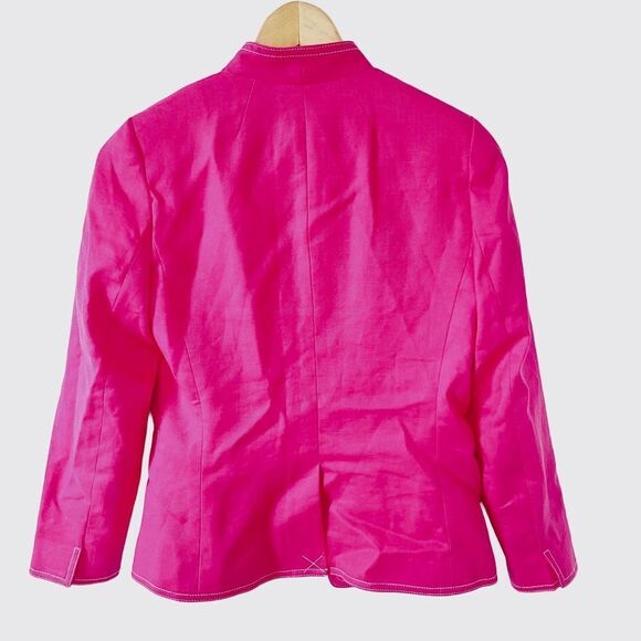 J.Crew NWOT Bright Pink Linen Blend Collarless Open Front‎ Tailored Blazer - Picture 2 of 8
